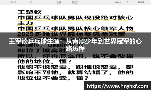 王军谈乒乓球生涯：从青涩少年到世界冠军的心路历程
